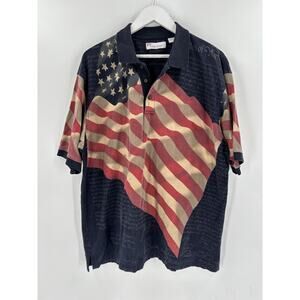 American Summer Polo Shirt Mens XL Blue USA Flag Short Sleeves Cotton Buttons
